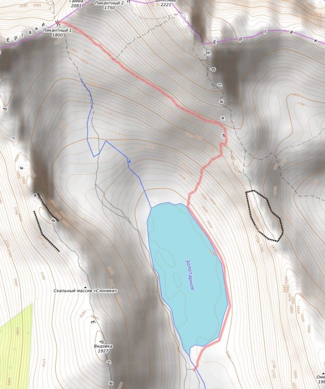 Маршрут озеро Светлое-озеро Золотарное-перевал Зеленый-перевал Пикантный